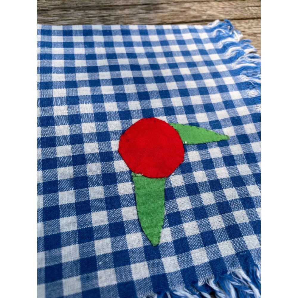 Vintage 1930s Blue Check Applique Fruit Napkins Set of 4 - Picture 7 of 10